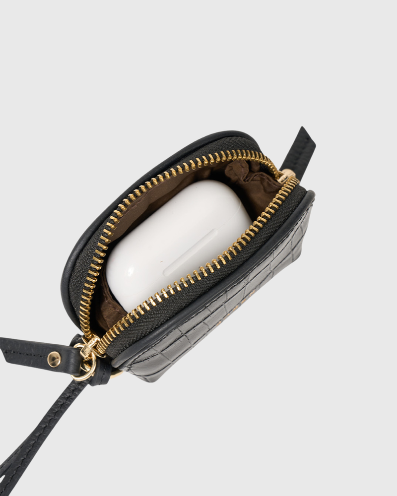 Tarin Airpod Pouch Black Matte Croc