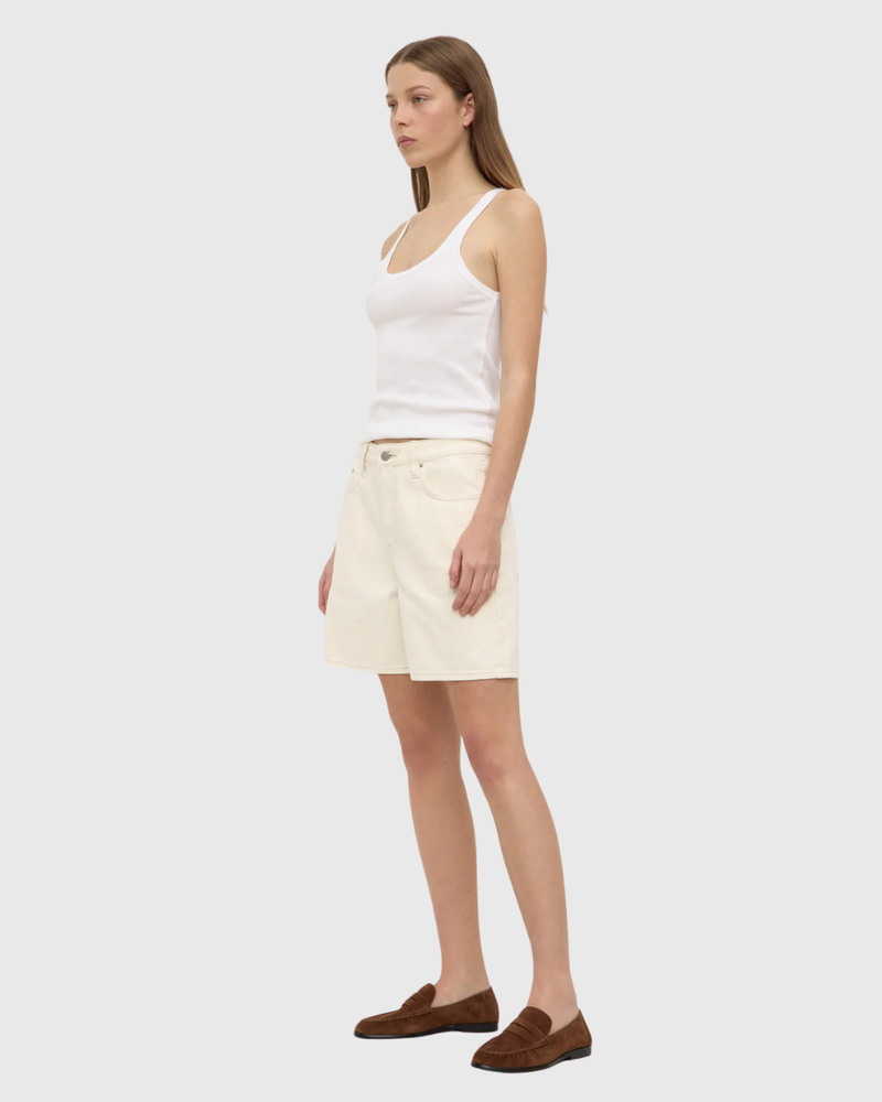 Mid Rise Vintage Denim Short Ecru