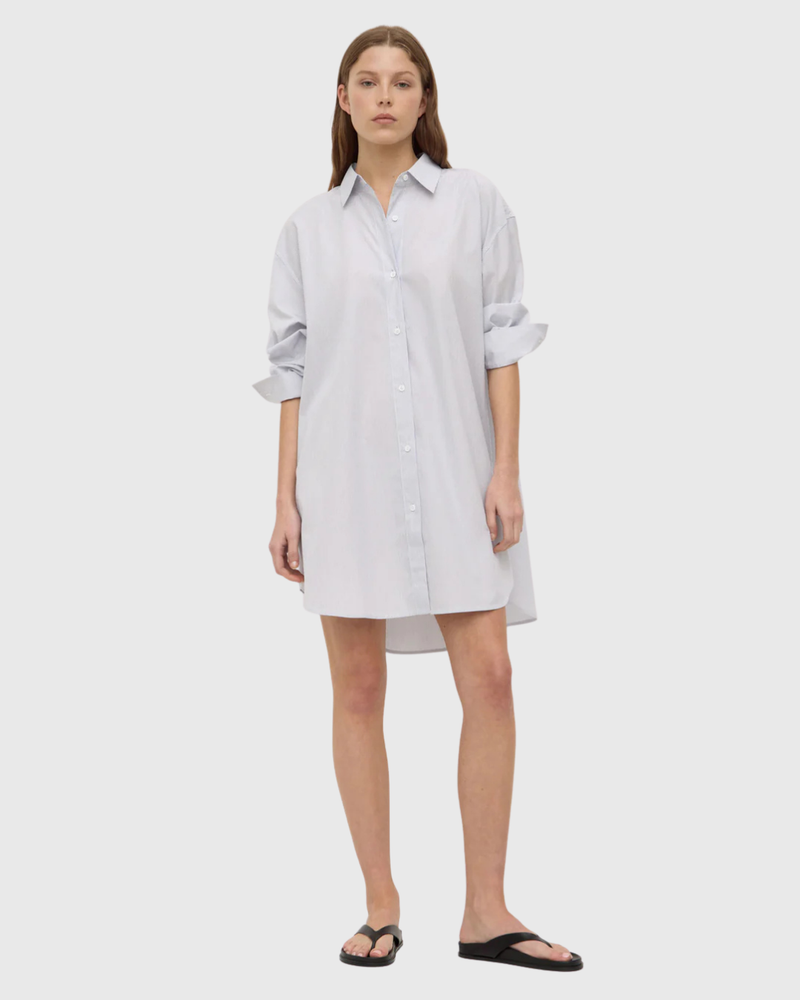 Cora Stripe Shirt Dress White/Navy Stripe