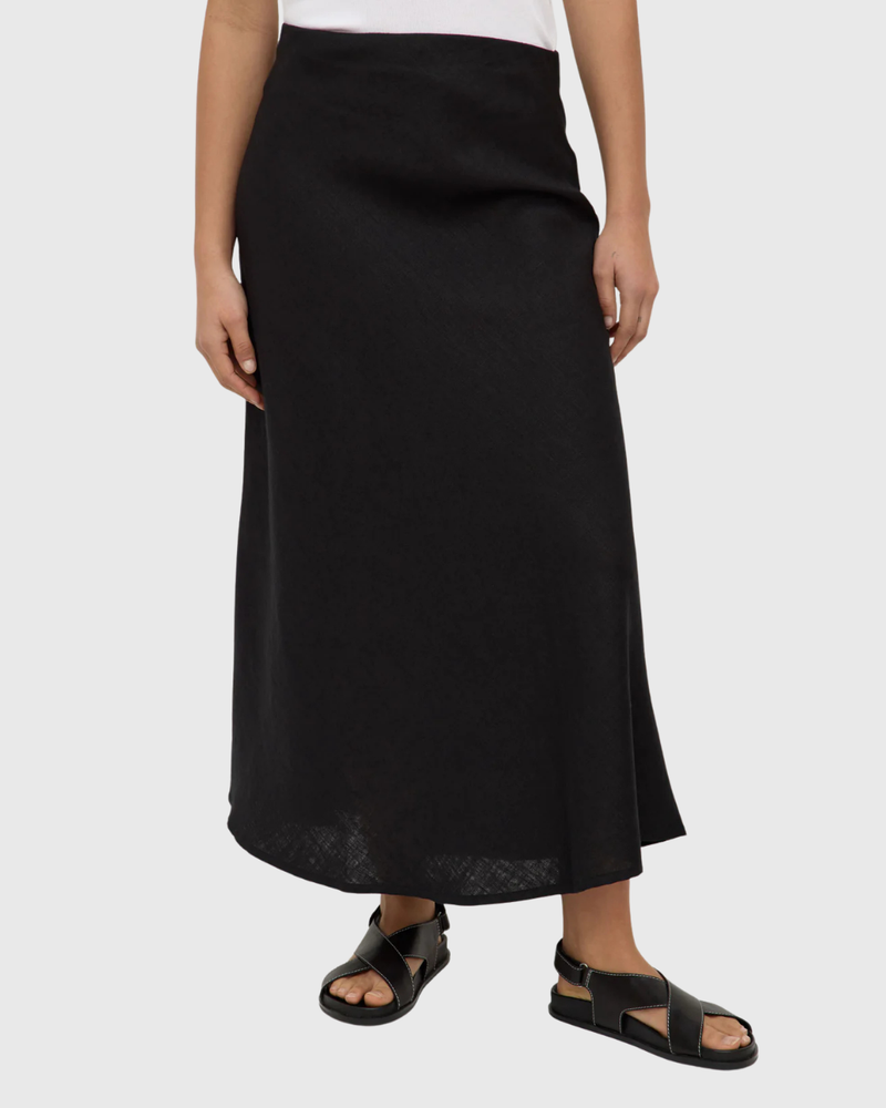 Melody Linen Bias Skirt Black
