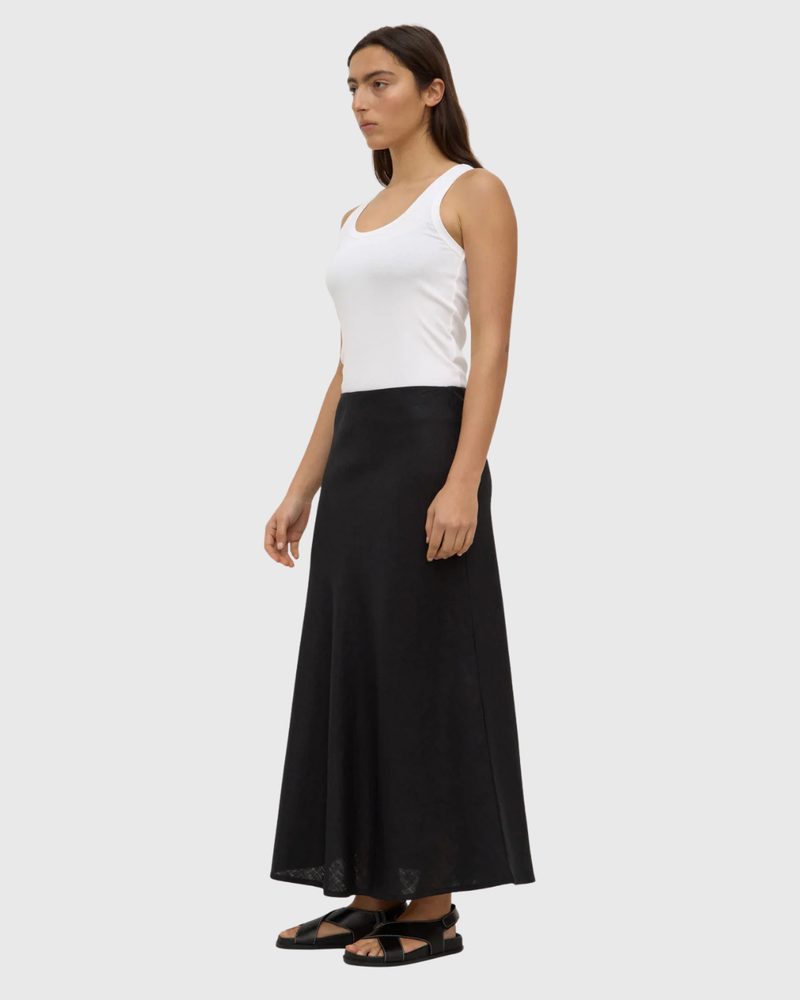 Melody Linen Bias Skirt Black