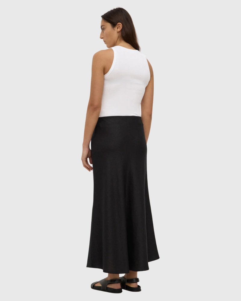 Melody Linen Bias Skirt Black