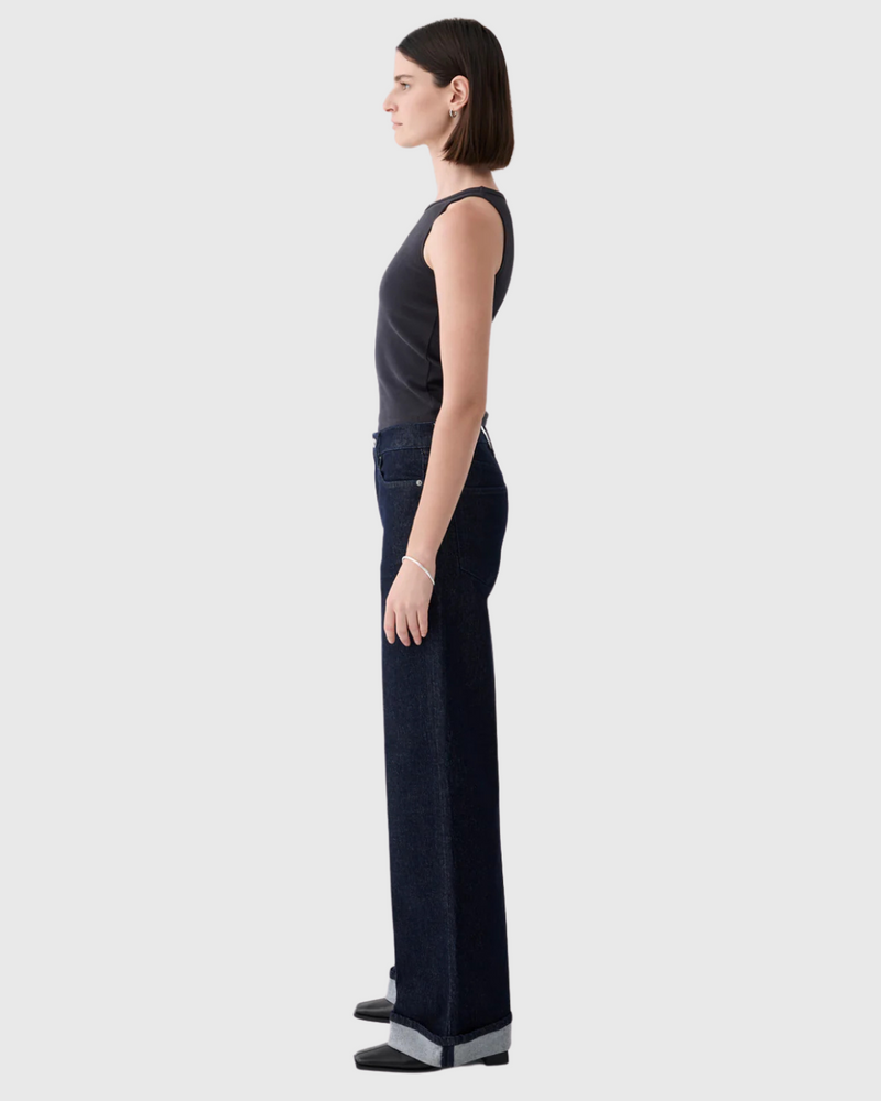 Mia Cuffed Mid Wide Long Jean Rinse