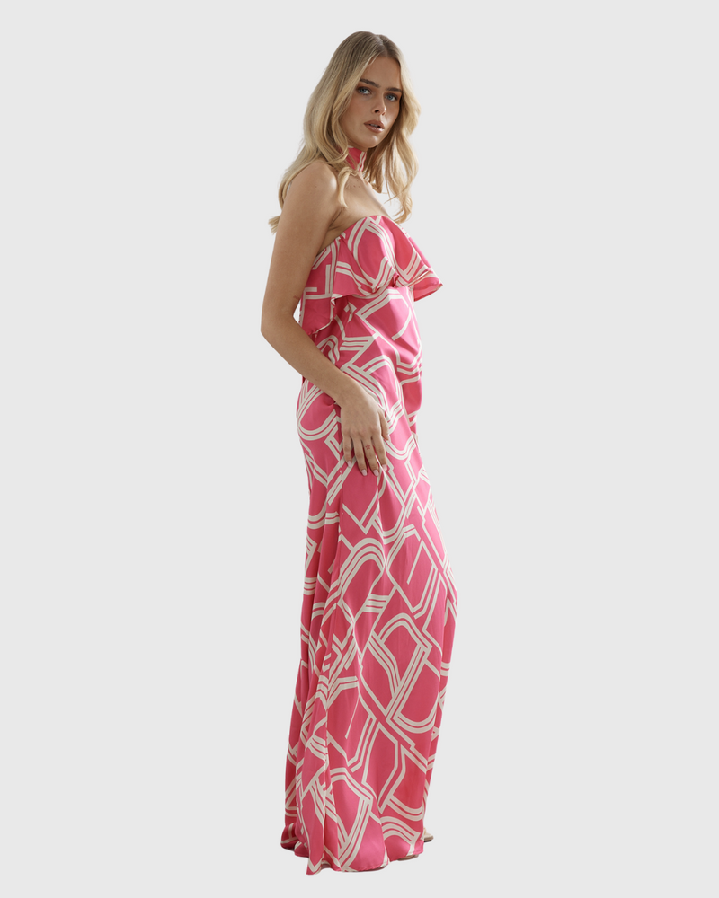 Goldie Gown Pint Abstract Silk
