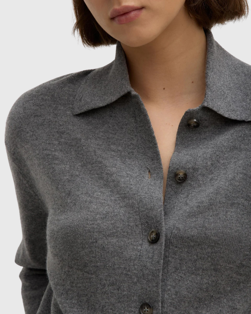 Wool Cashmere Knit Cardi Grey Marle