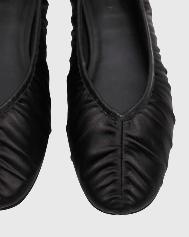 Gathered Flat Black Satin