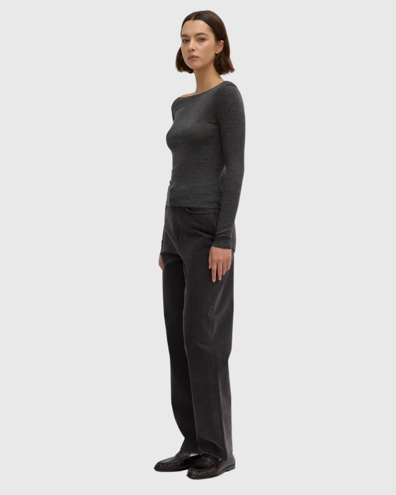 Shannon Wool Bateau LS Top Charcoal Marle