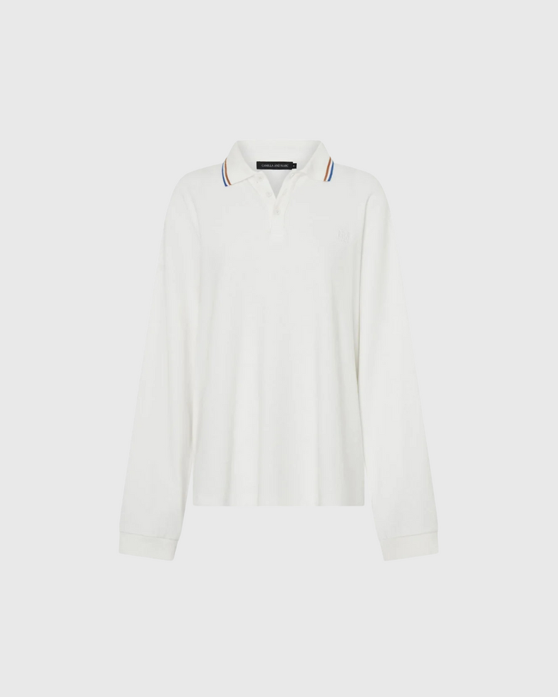 Aqui Long Sleeve Monogram Top Cream
