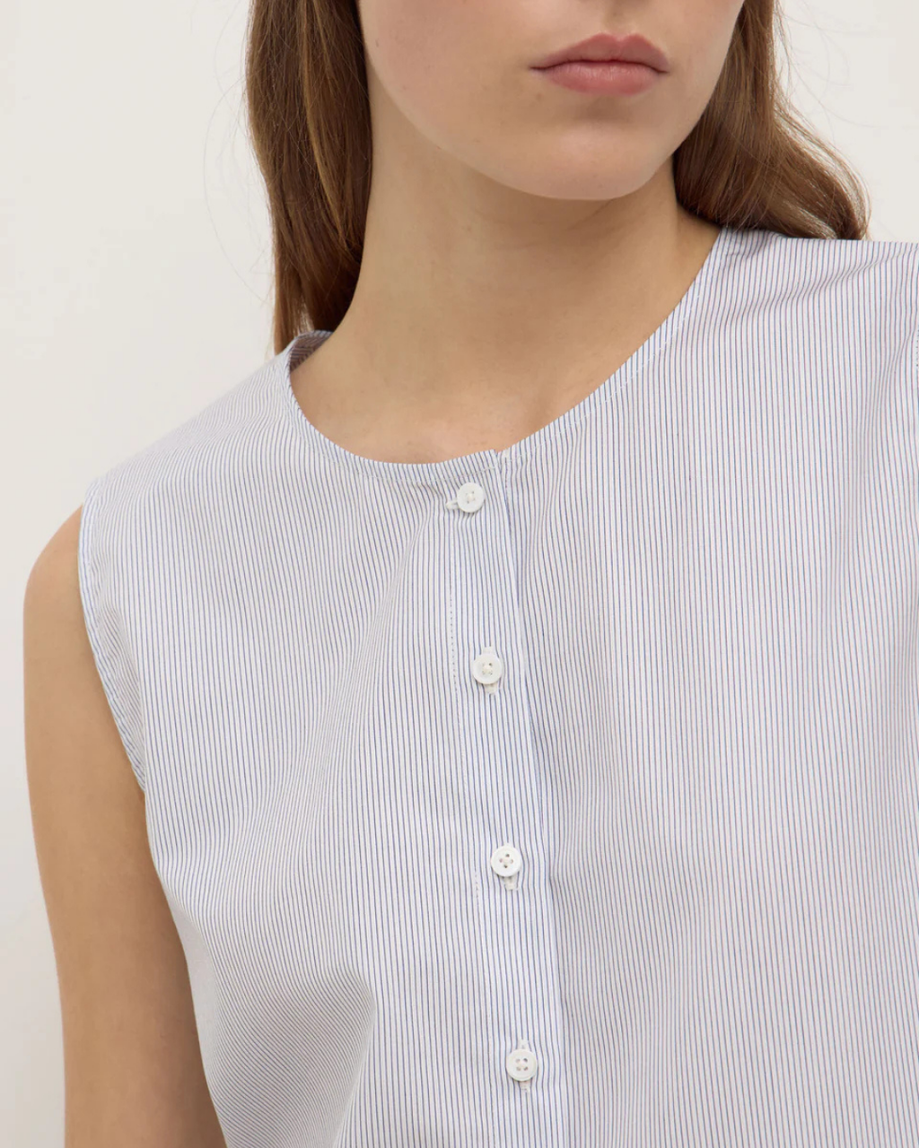 Cora Stripe Button Front Top White/Navy Stripe