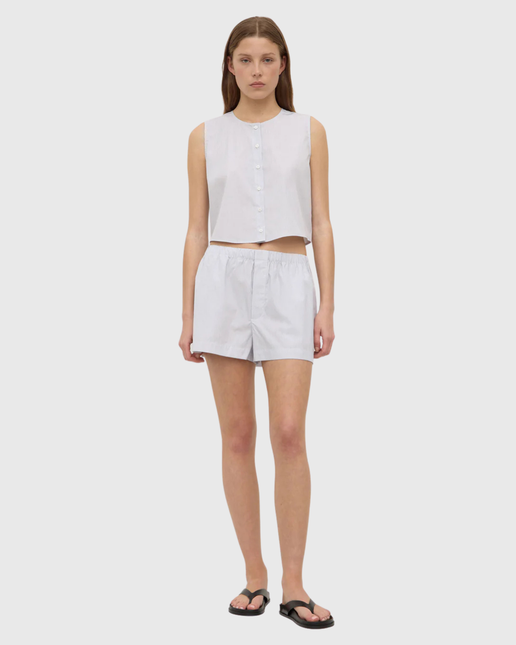 Cora Stripe Button Front Top White/Navy Stripe