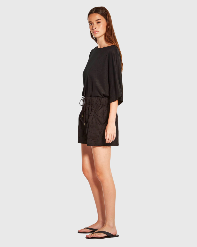 Robin Short (Floral Cotton Jacquard) Black