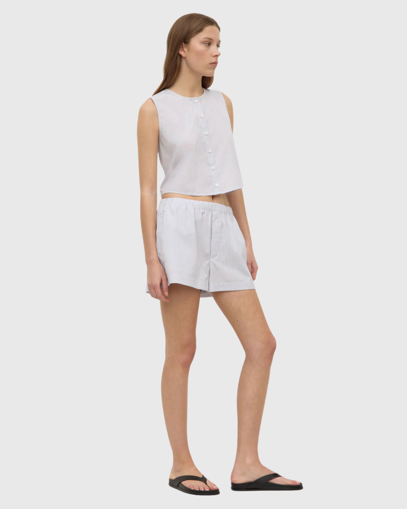 Cora Stripe Button Front Top White/Navy Stripe