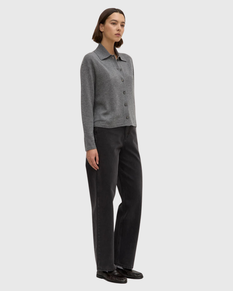 Wool Cashmere Knit Cardi Grey Marle