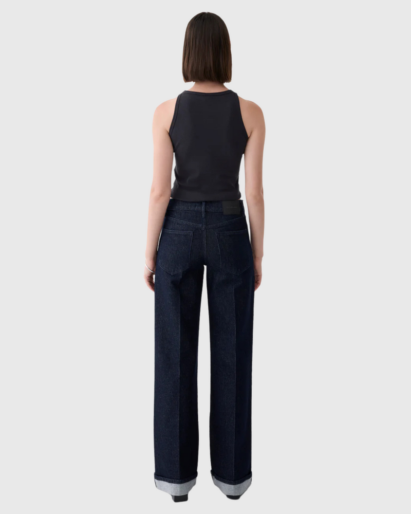 Mia Cuffed Mid Wide Long Jean Rinse
