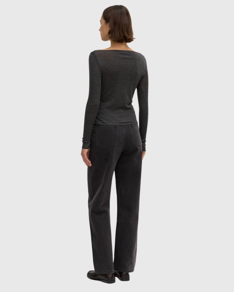Shannon Wool Bateau LS Top Charcoal Marle