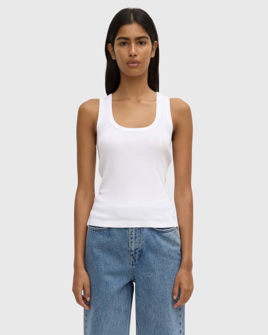 Robyn Scoop Neck Rib Tank White