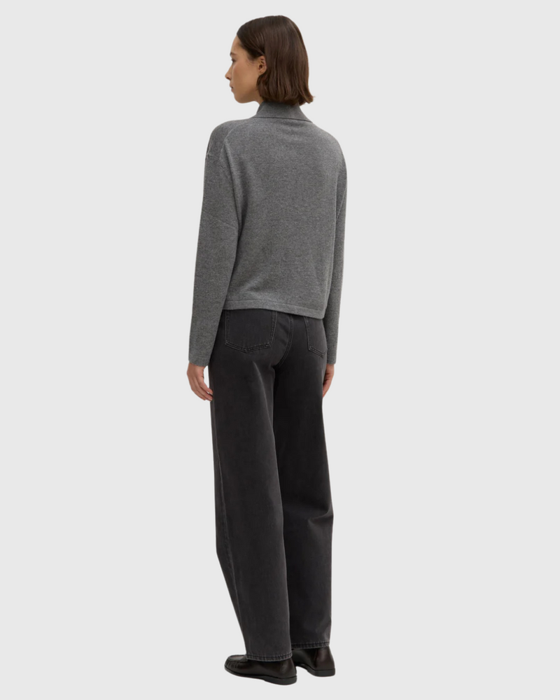 Wool Cashmere Knit Cardi Grey Marle