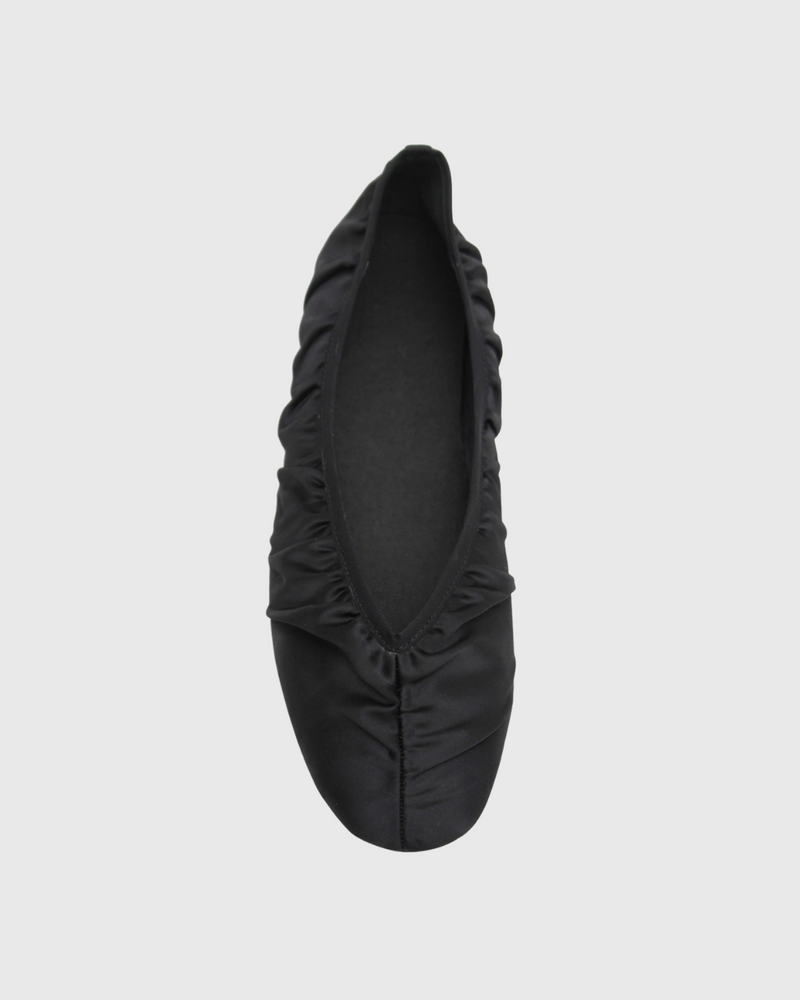 Gathered Flat Black Satin