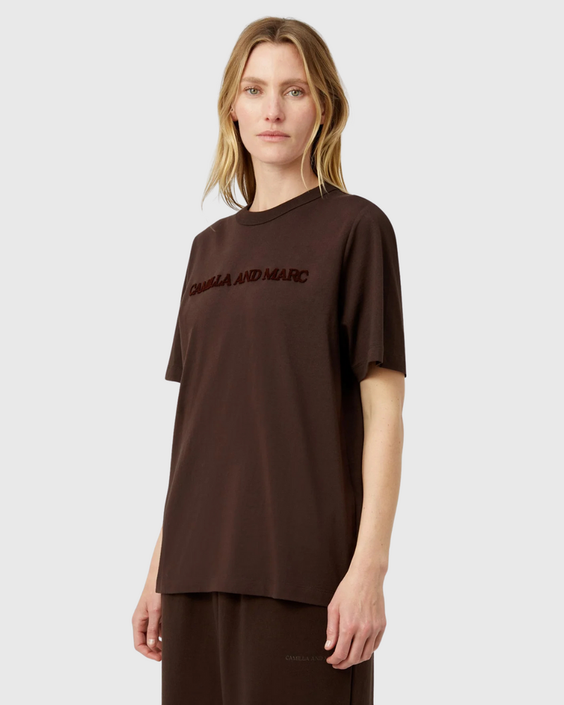 Tia Flocking Logo Tee Bitter Chocolate