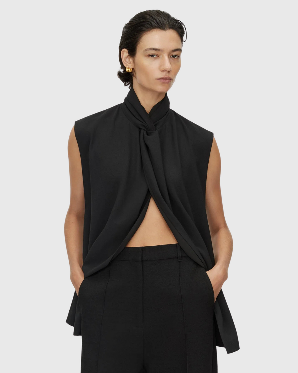 Oriole Twist Neck Top Black