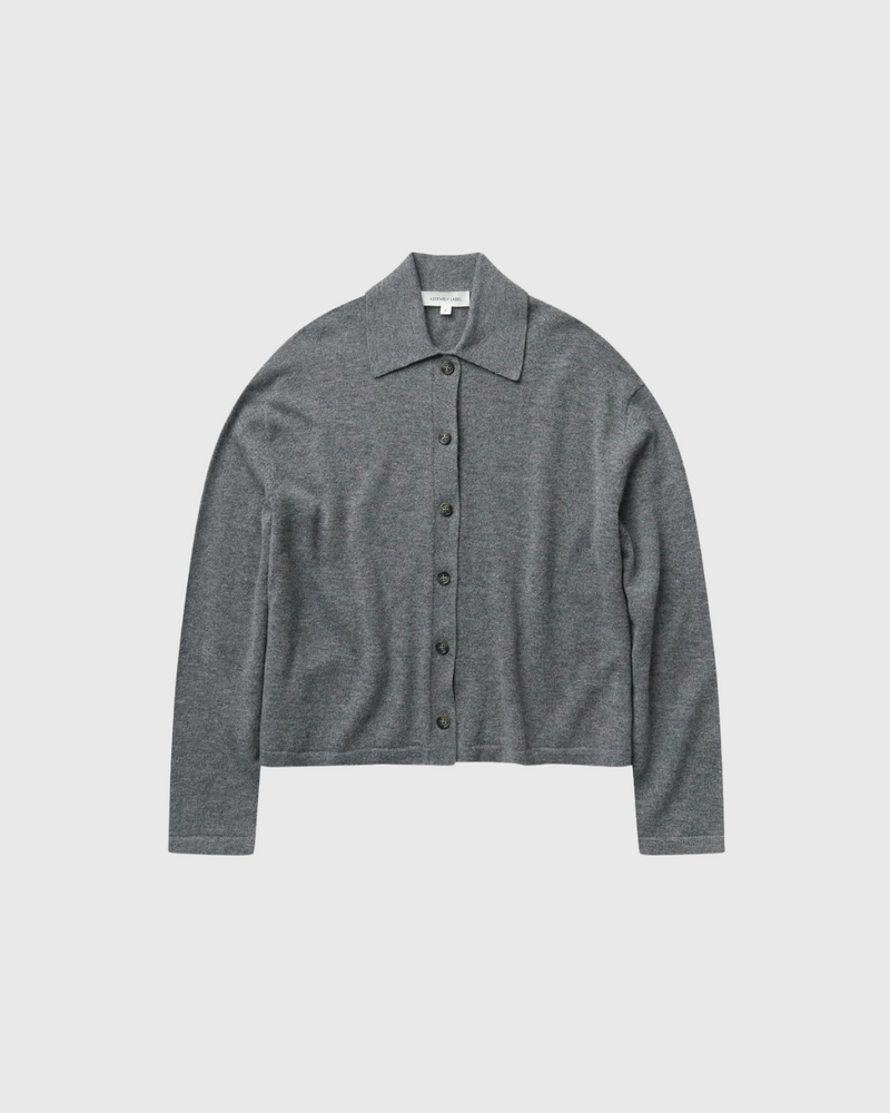 Wool Cashmere Knit Cardi Grey Marle