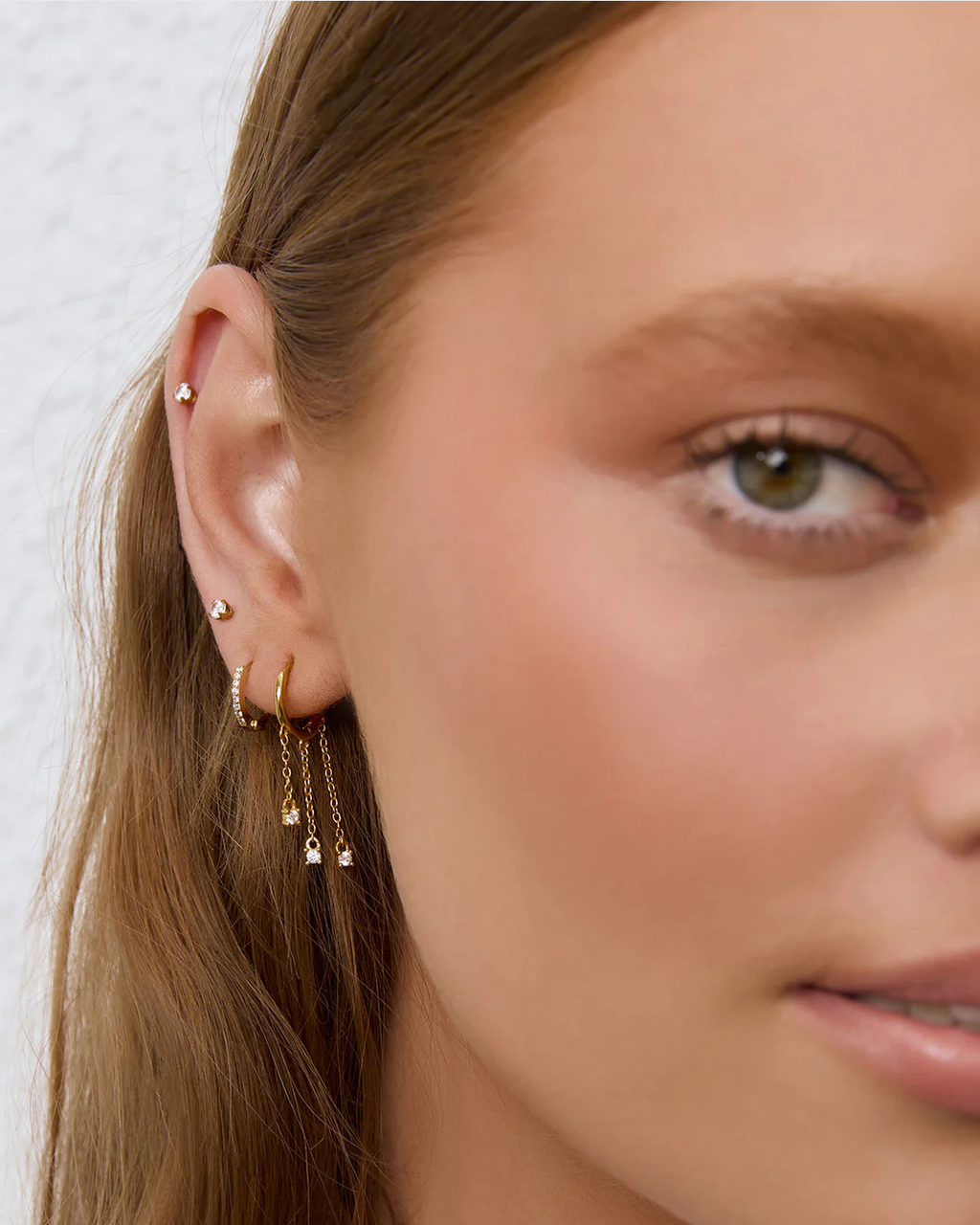 Opal Chain Huggie Earrings Gold