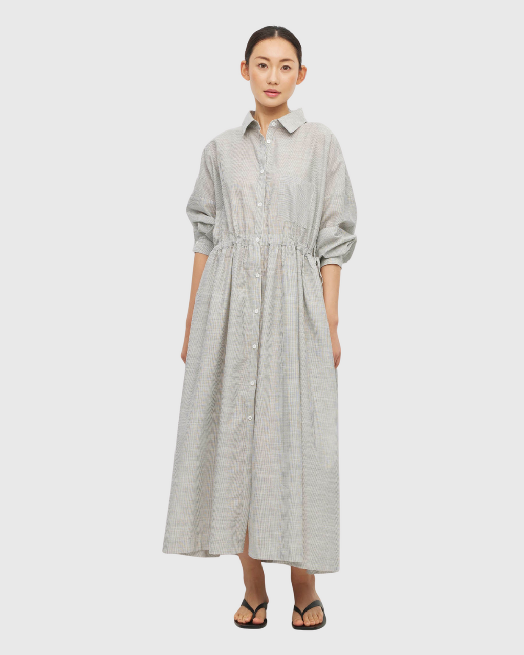 Lenora Dress (Pinstripe Voile) Fine Stripe