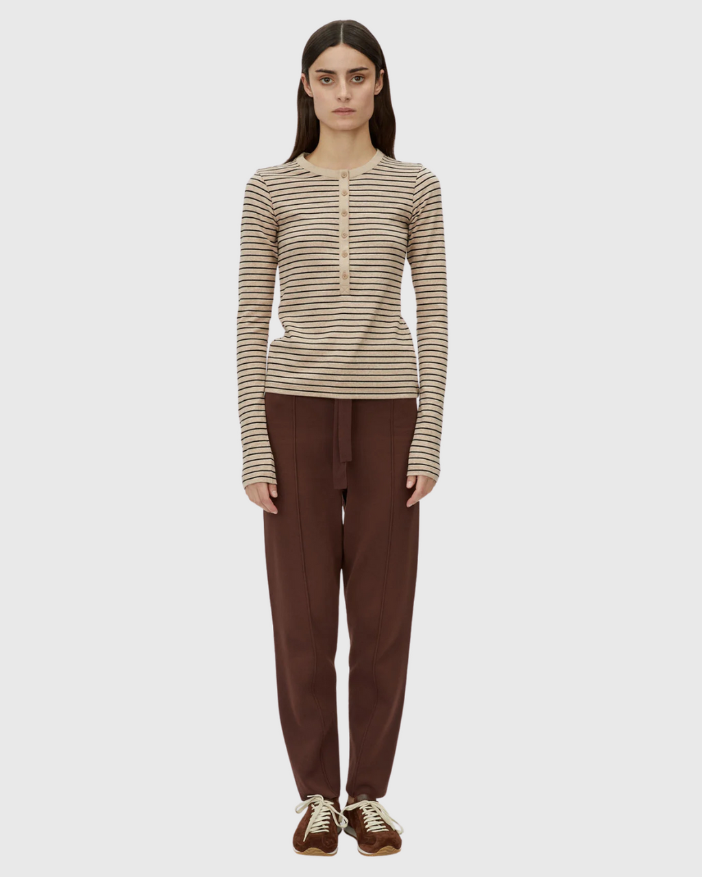 Cassian Button Down Stripe Top Oatmeal