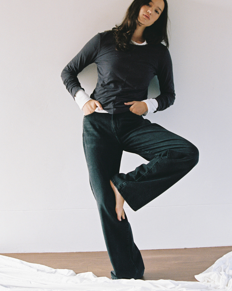 Long Sleeve Drape Top Charcoal