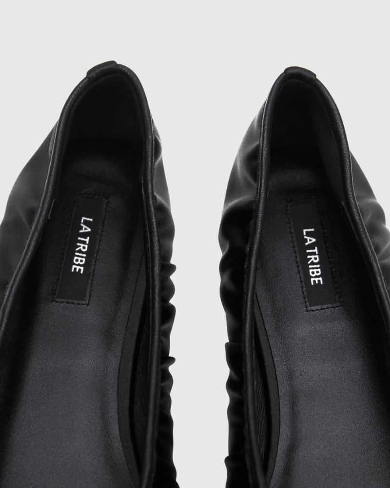 Gathered Flat Black Satin