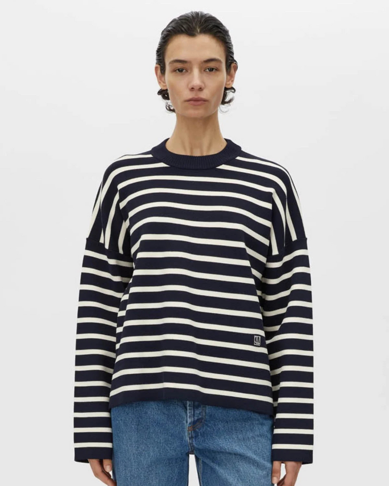Oscar Knit Sweater Navy Stripe