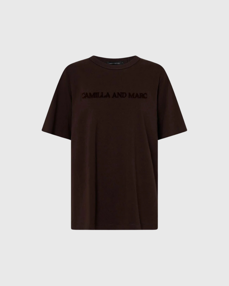 Tia Flocking Logo Tee Bitter Chocolate