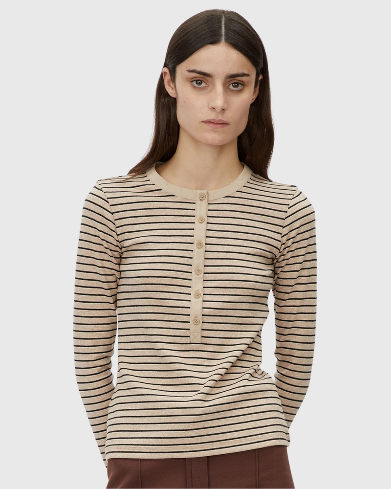 Cassian Button Down Stripe Top Oatmeal