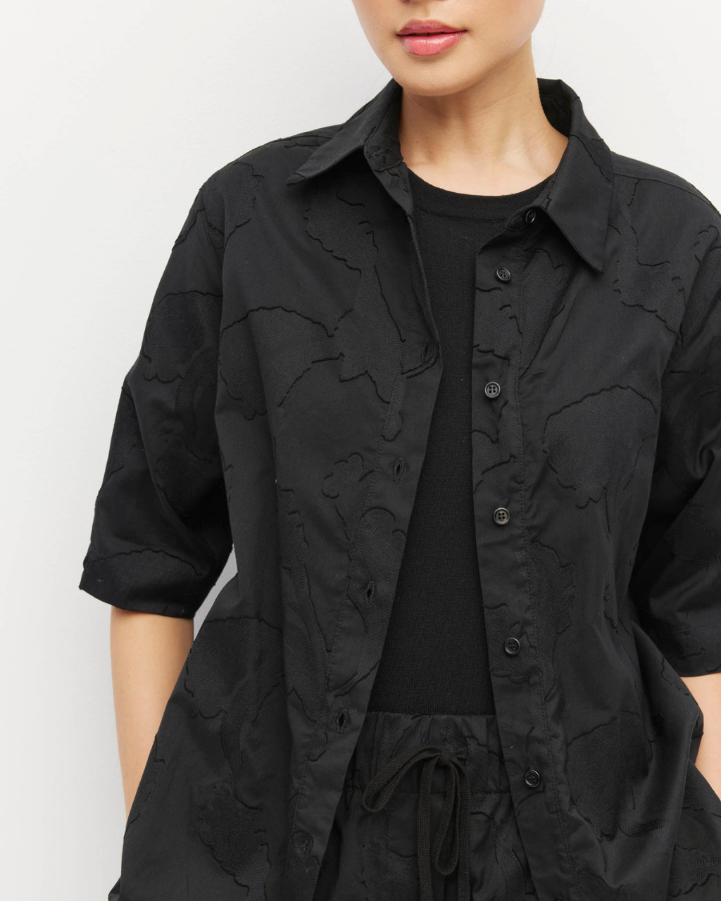 Eli Shirt (Floral Cotton Jacquard) Black