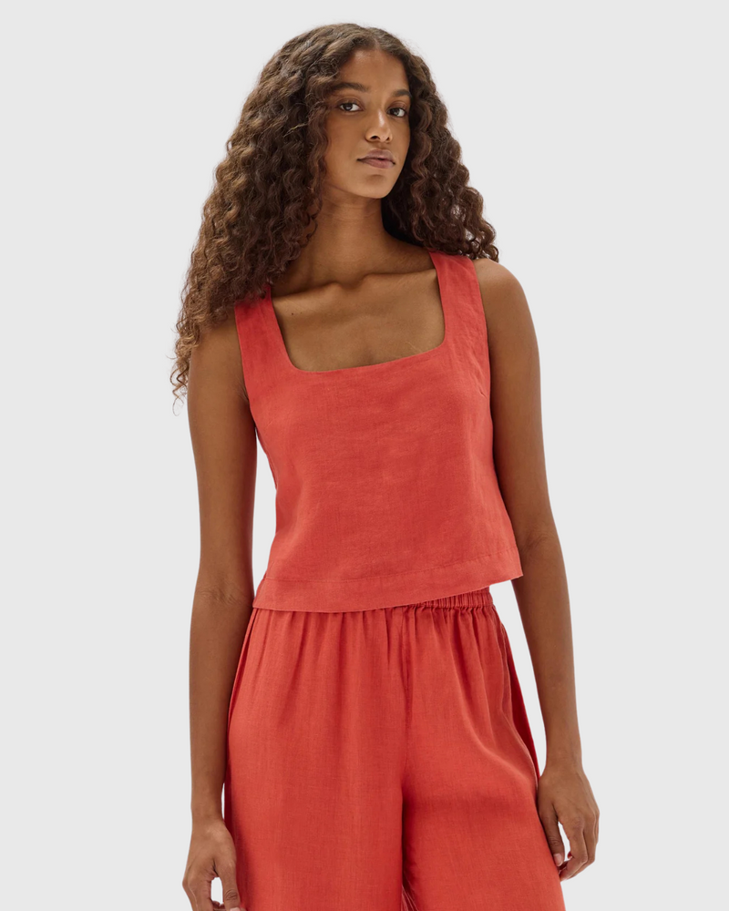 Georgina Linen Top Papaya