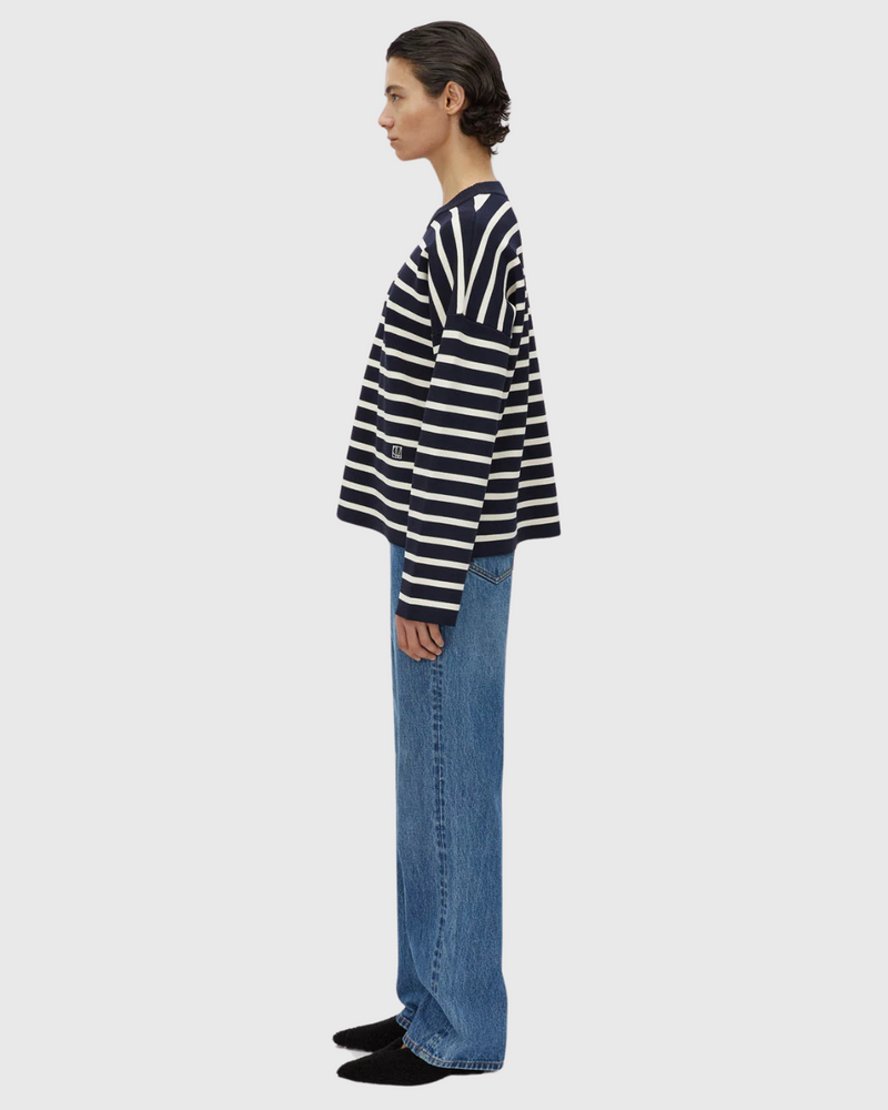 Oscar Knit Sweater Navy Stripe
