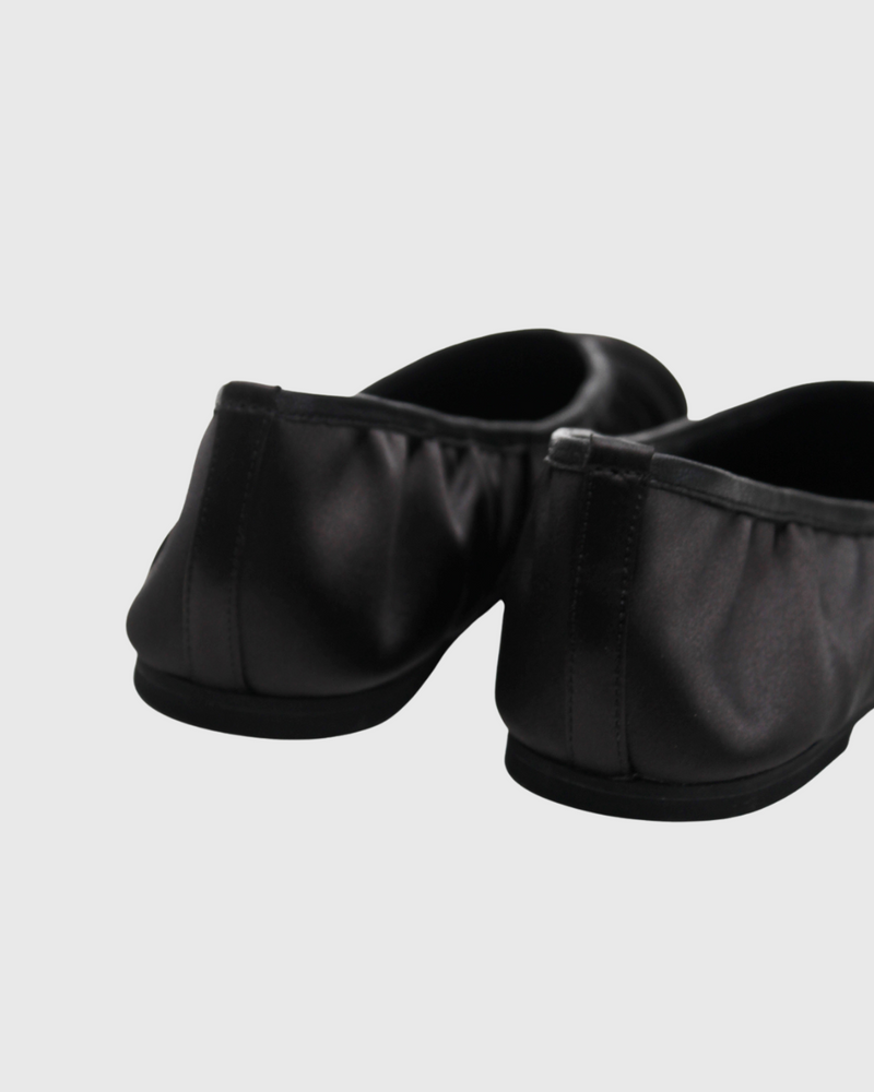 Gathered Flat Black Satin
