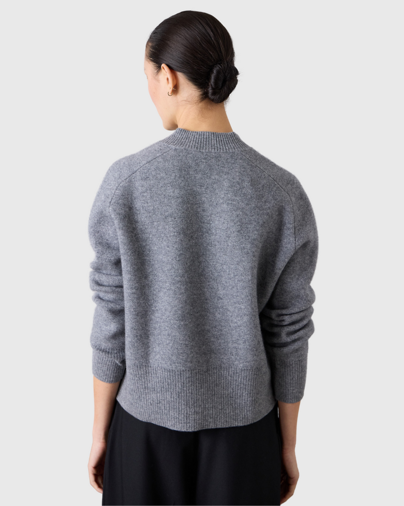 High V Neck Sweater Grey Marle