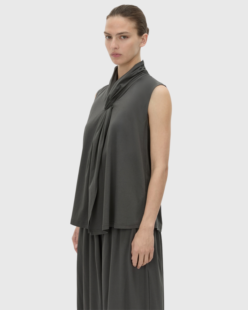 Split Front Fold Card Senae Draped Knot Sleeveless Top Charcoal – BAZAAR BOUTIQUE